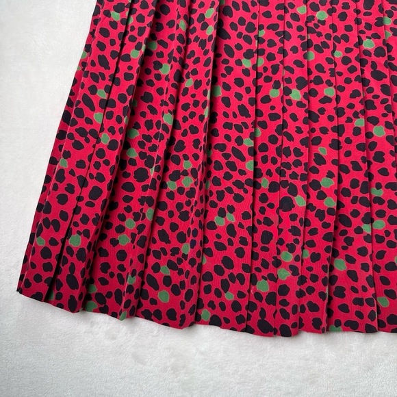 VTG 100% SILK Long Pleated Skirt Flowy Red & Black Polka Dot Print Ladies Sz 12 - Picture 3 of 10